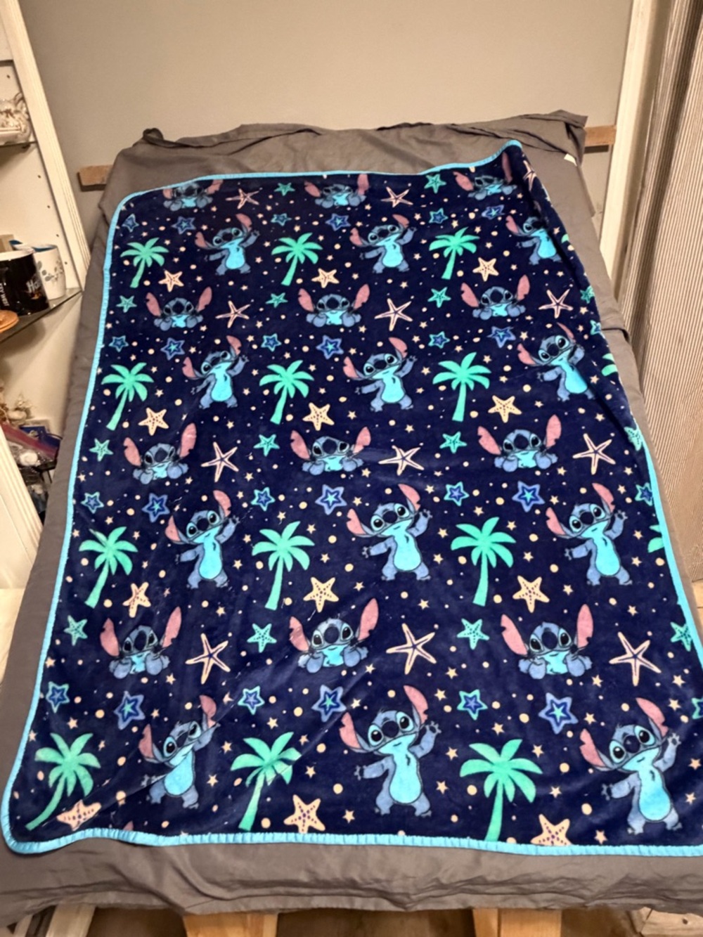 Disney Stitch Navy Blue Kids Sleep Sack Blanket with Aqua Trim